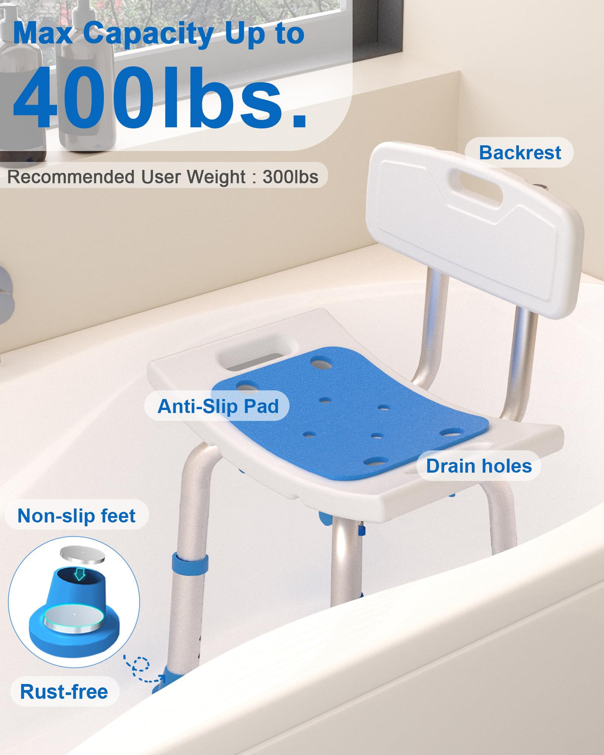 Heavy Duty Height Adjustable Shower Chair with Arms and Back L953
