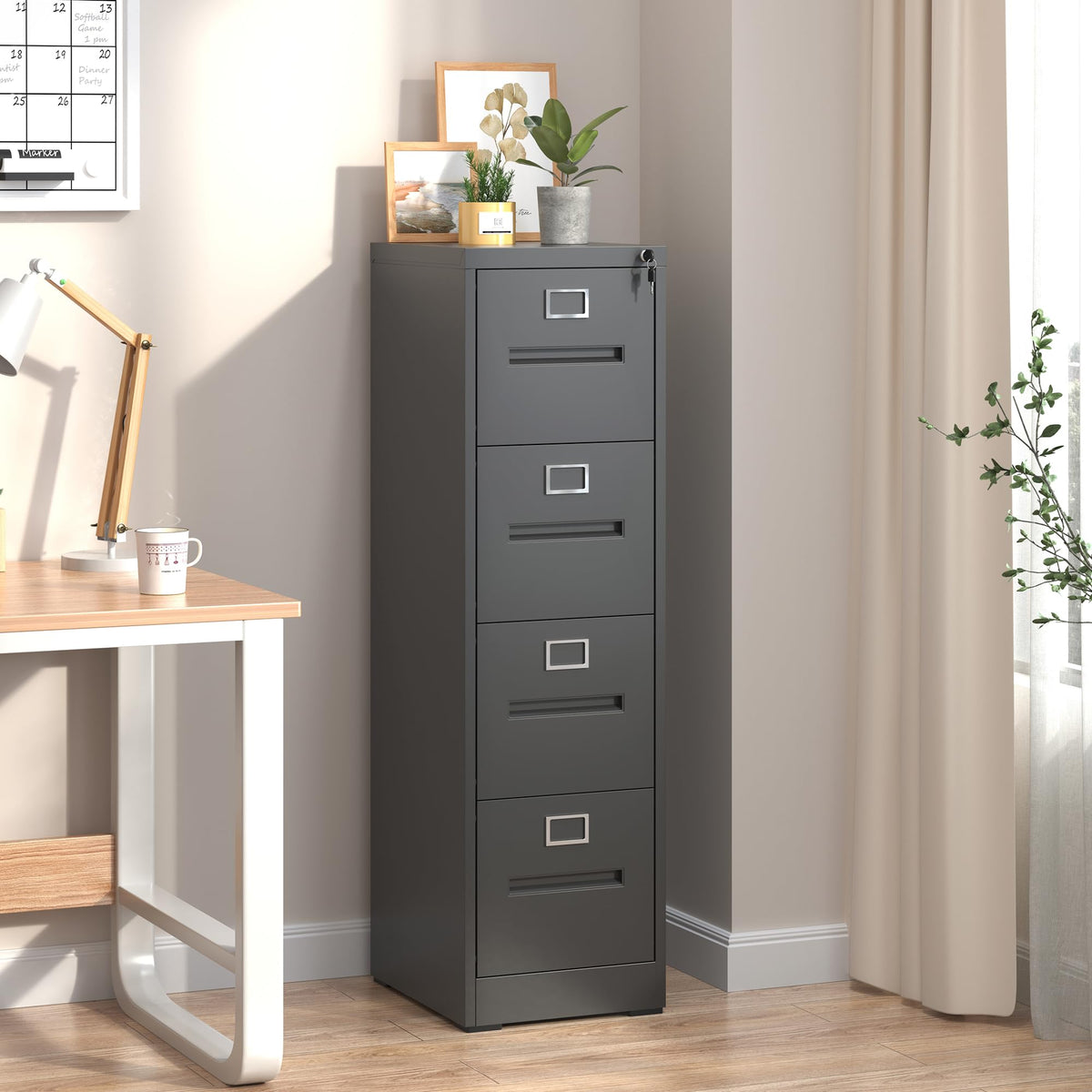 Black 4 Drawer Steel File Cabinet with Lock L264740