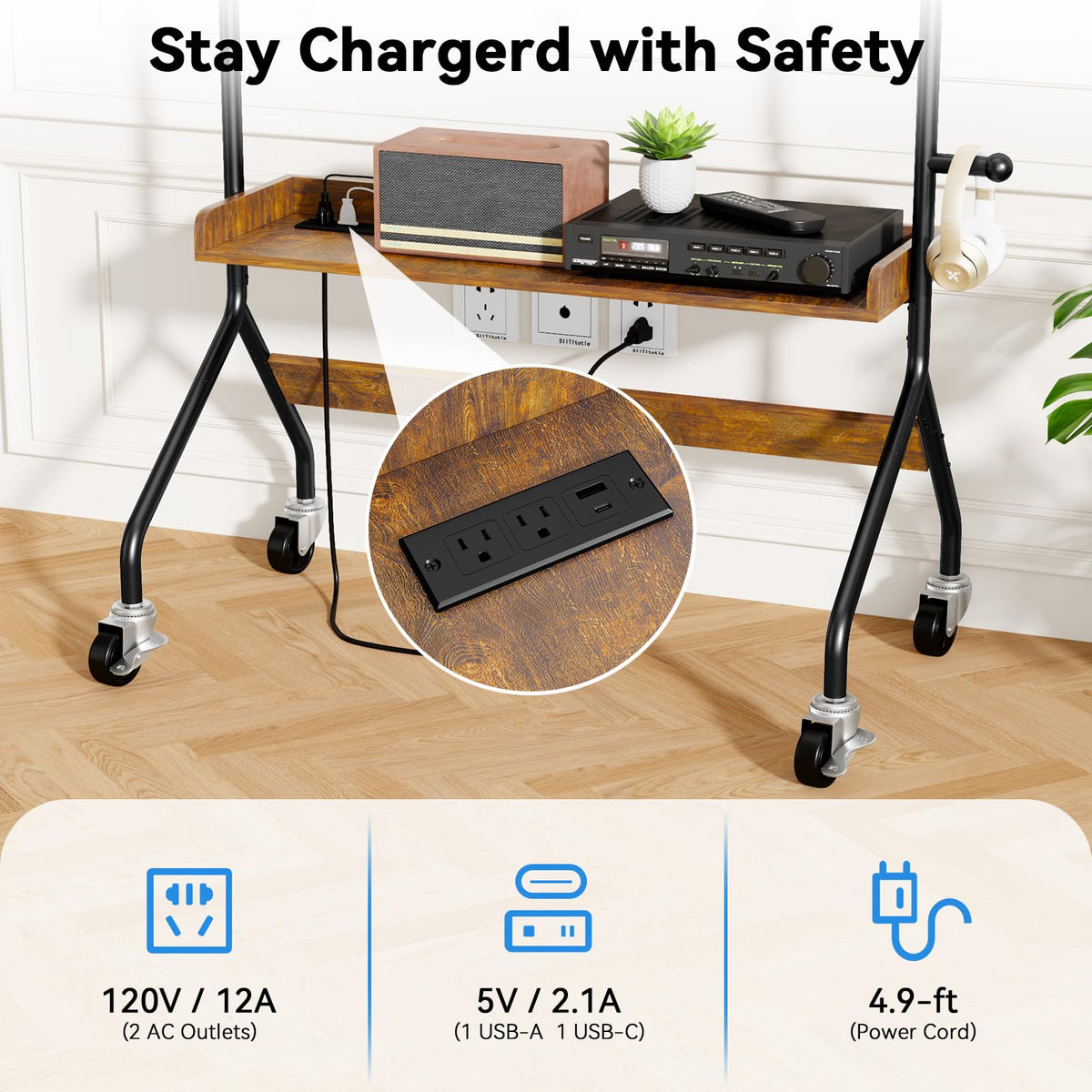 Rolling TV Stand with Power Outlet for 32-75 Inch TV J87781