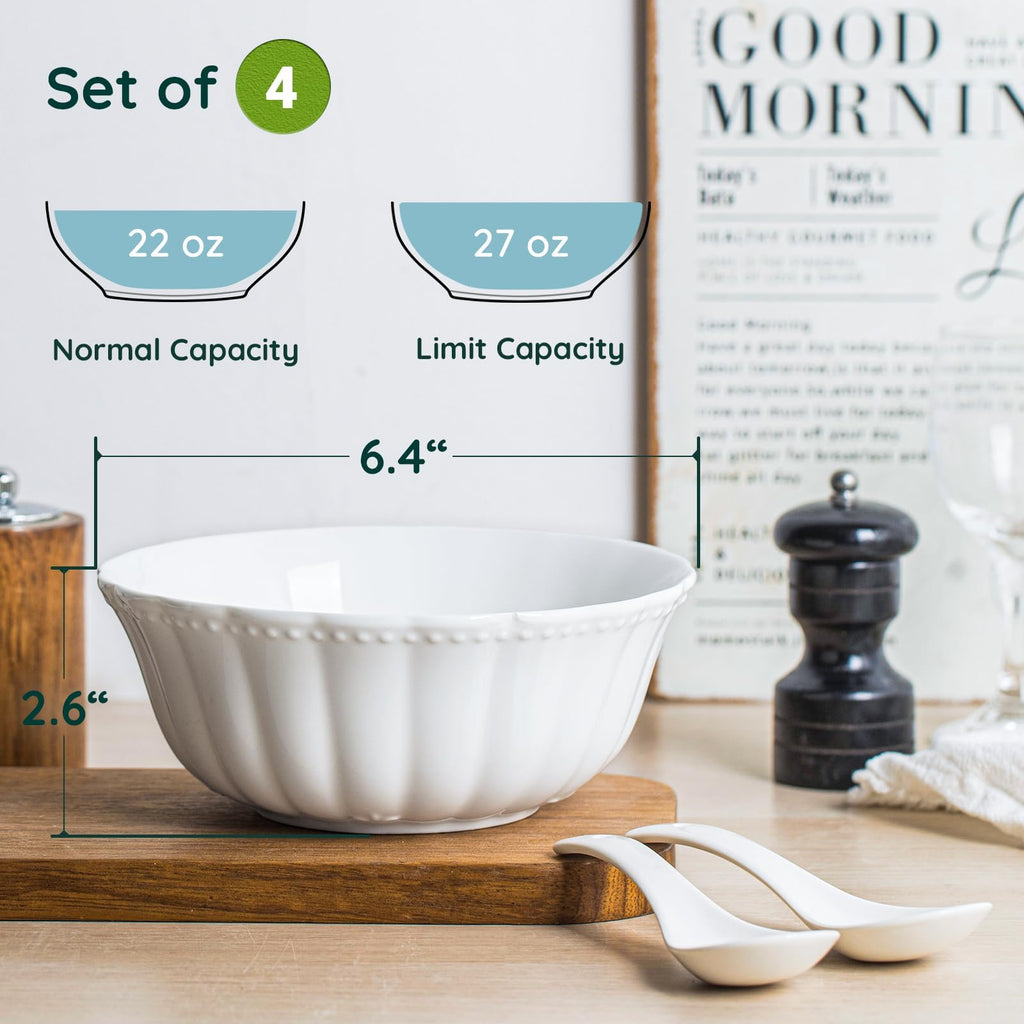 White Ceramic Soup Bowls Set of 4 D337