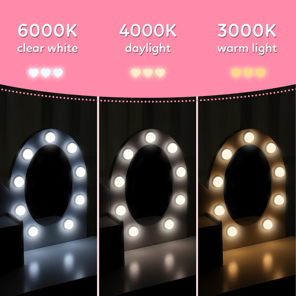 White Kids Vanity Table with LED Mirror & Stool F4988