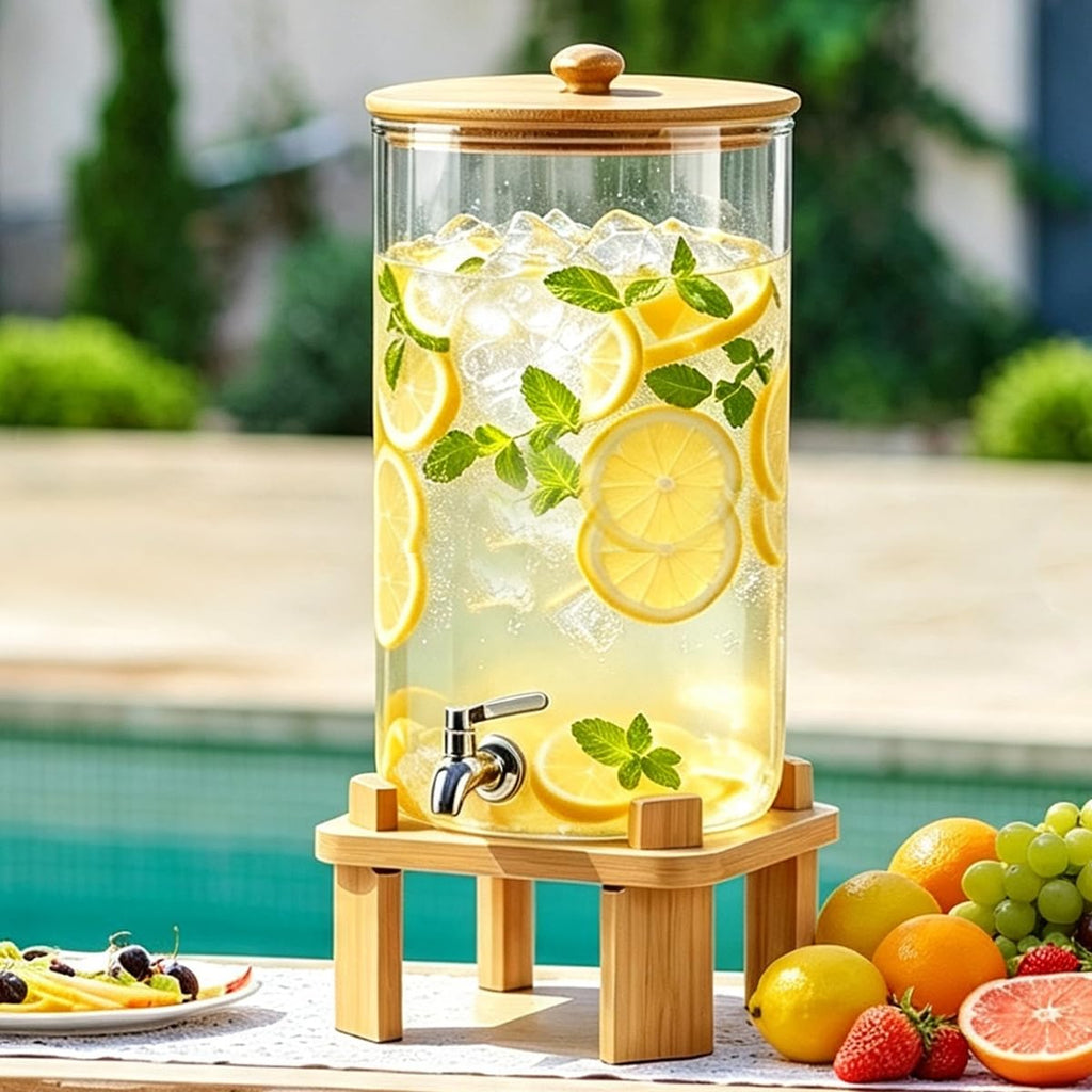 3 Gallon Glass Drink Dispenser with Wood Stand S565204