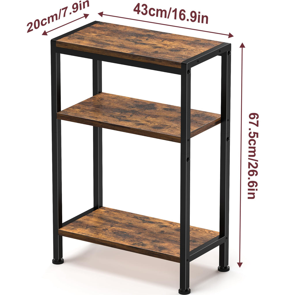Narrow 3 Tier Slim Side Table Rustic Brown U851218