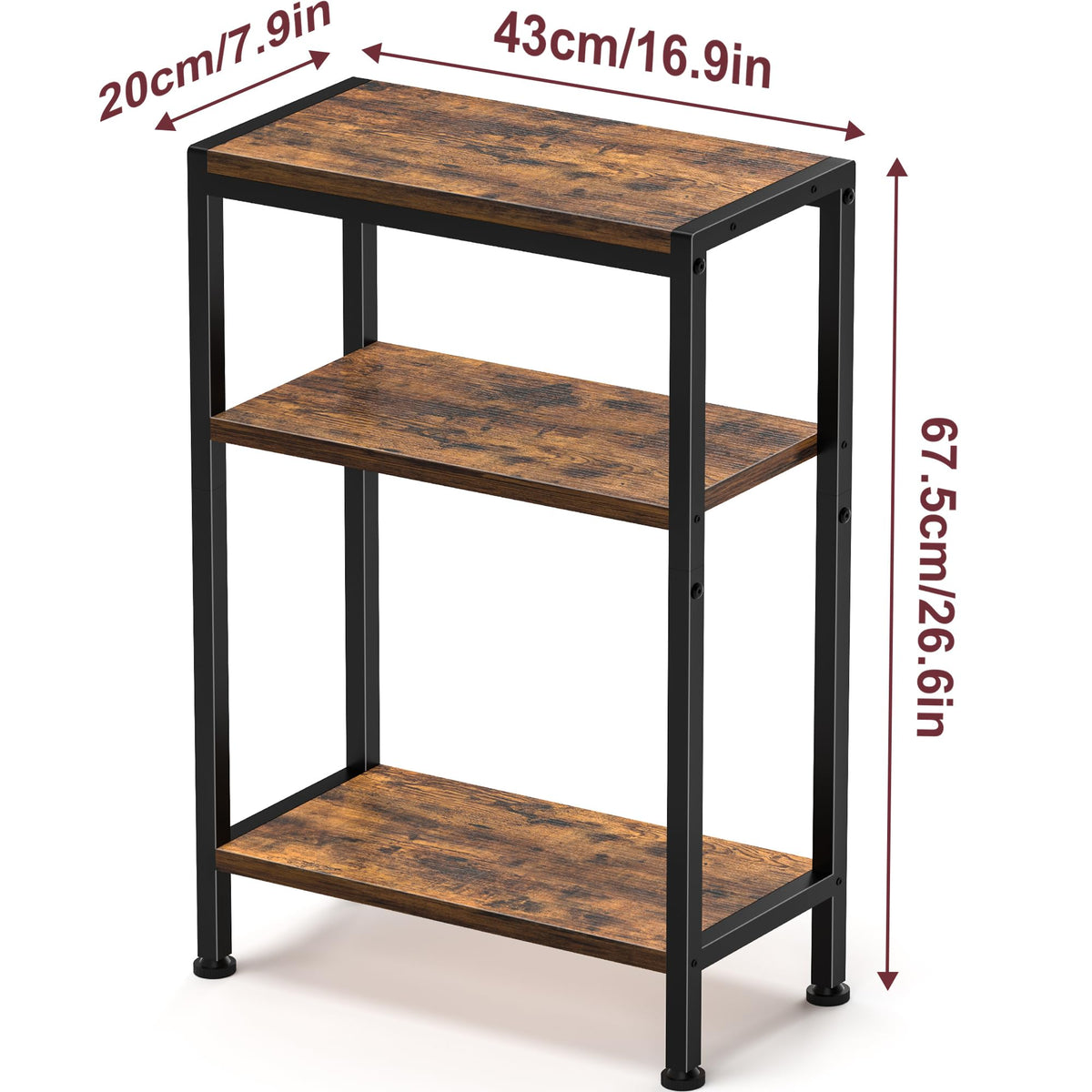 Narrow 3 Tier Slim Side Table Rustic Brown U851218