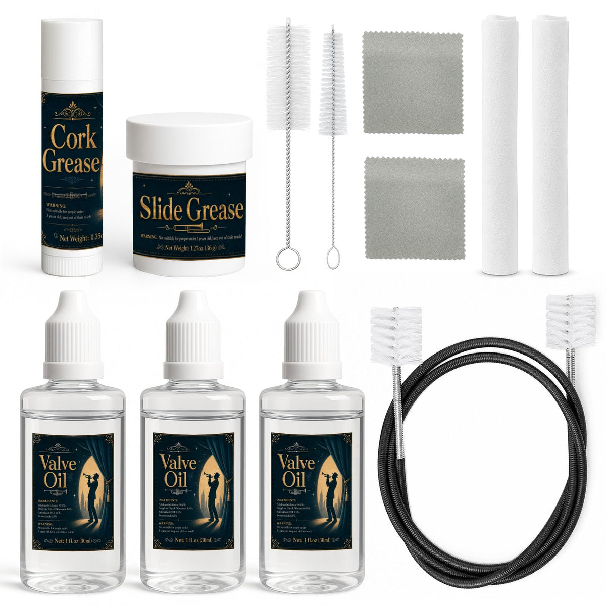 12 Pc Trumpet Cleaning Care Kit with Valve Oil, Grease, Brush P783158