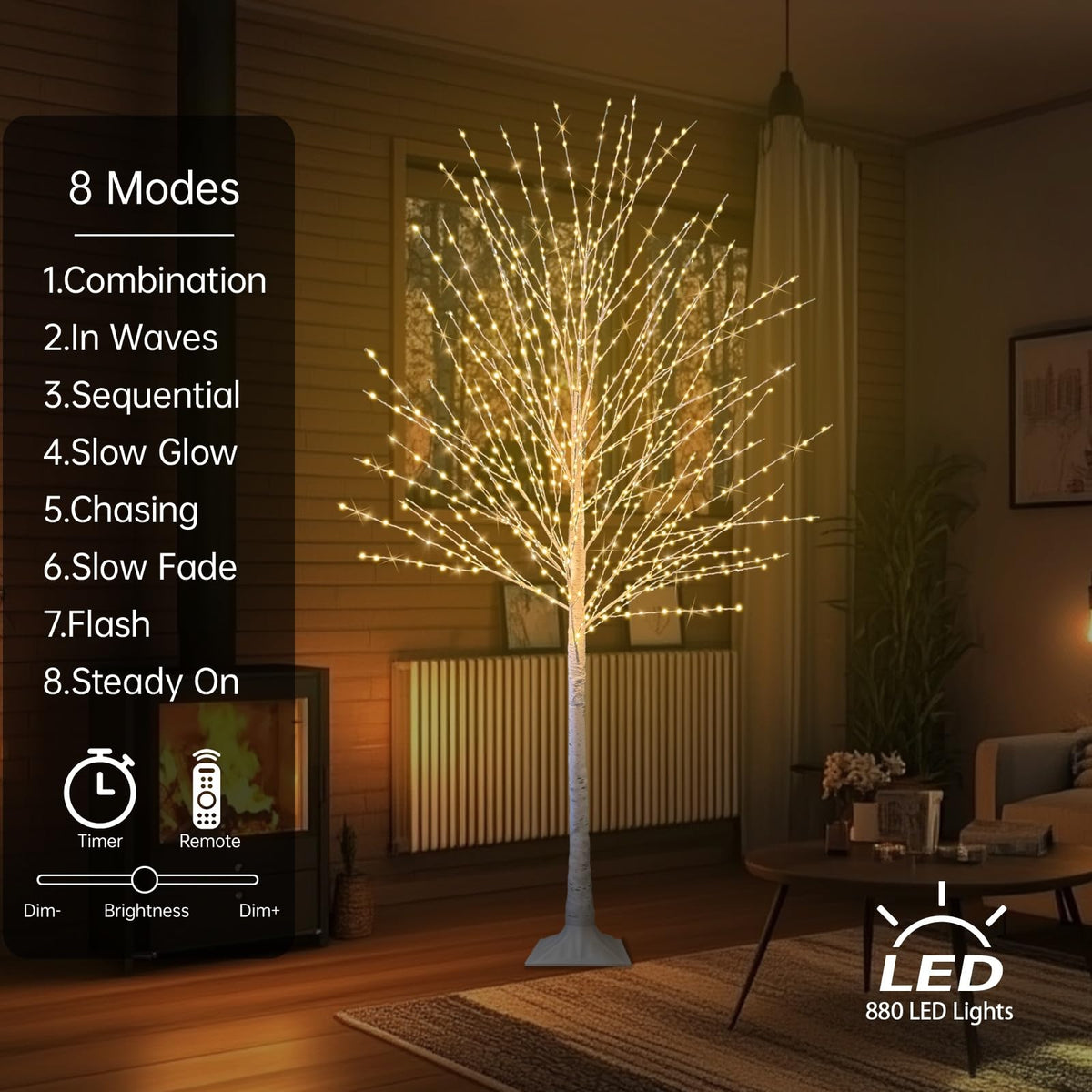 6FT Lighted Birch Tree with 880 LED Lights O670698