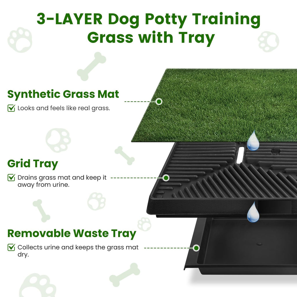 25 x 20 Inches Artificial Turf Dog Potty Grass Pad with Tray T56618