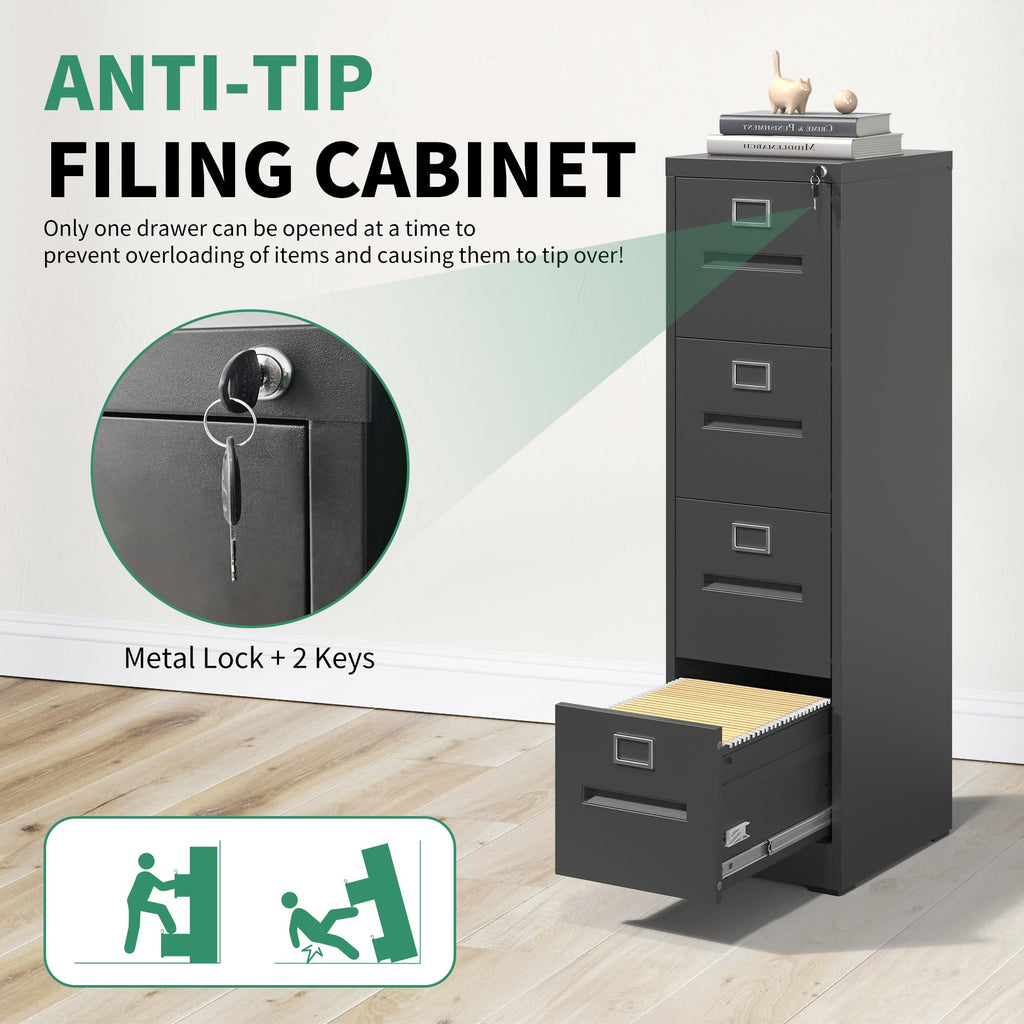 Black 4 Drawer Steel File Cabinet with Lock L264740