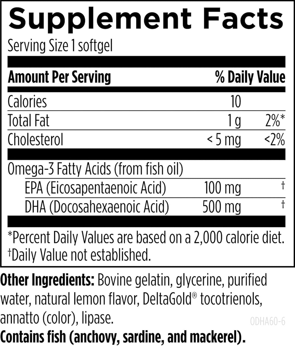 500mg DHA 100mg EPA Triglyceride Fish Oil 60 Softgels P94691