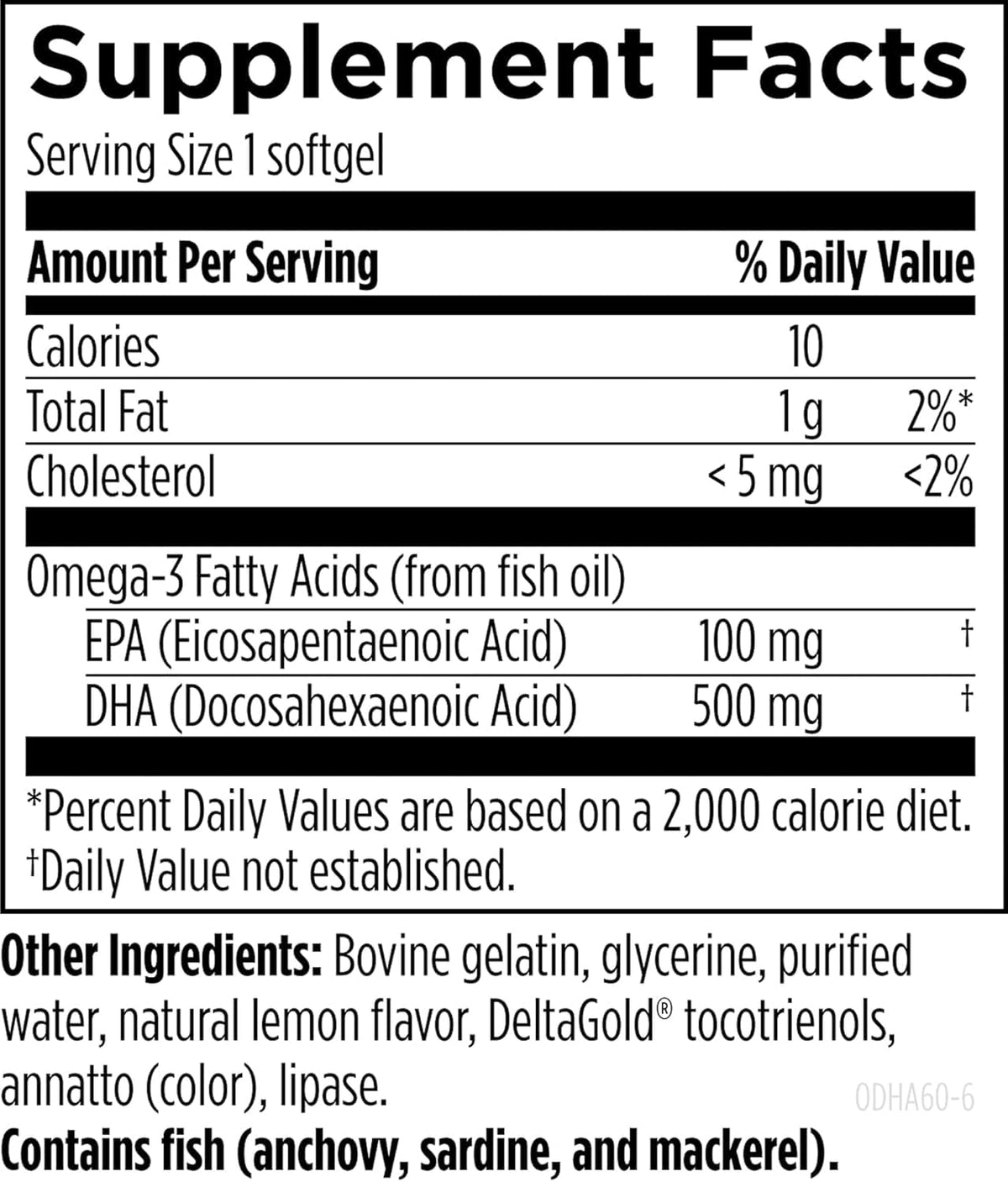 500mg DHA 100mg EPA Triglyceride Fish Oil 60 Softgels P94691