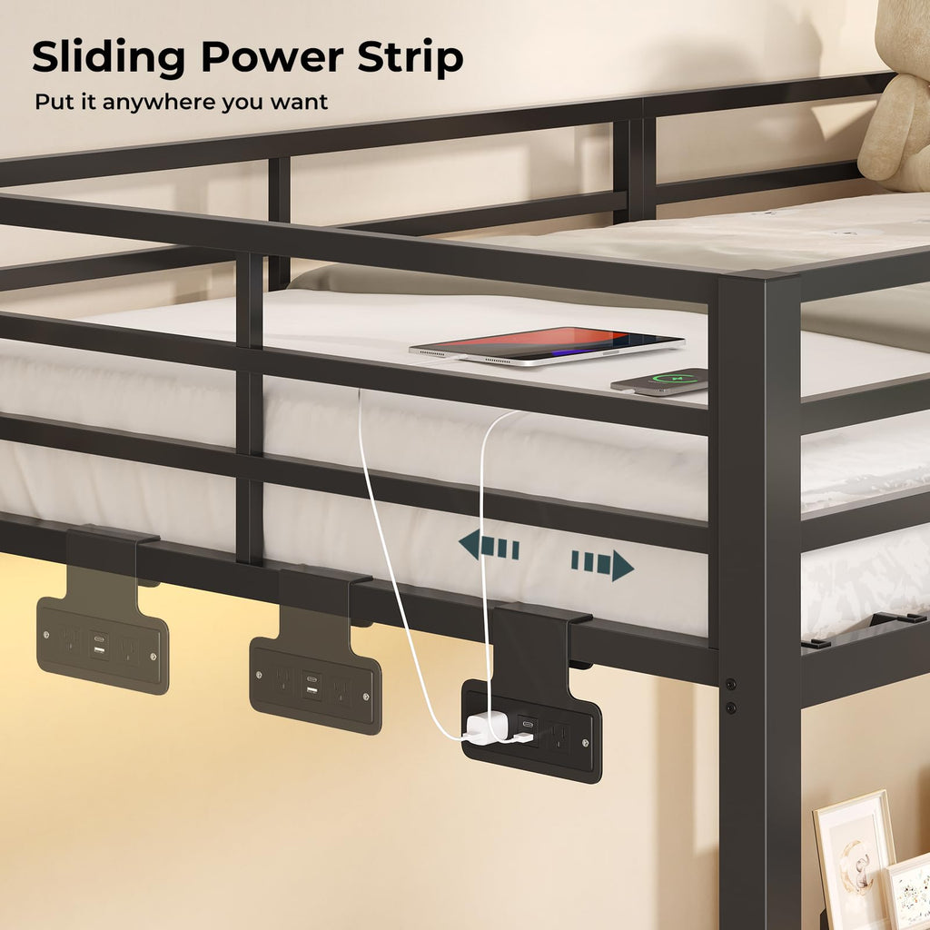 Black Triple Bunk Bed Twin Over Twin with Storage Staircase R4828