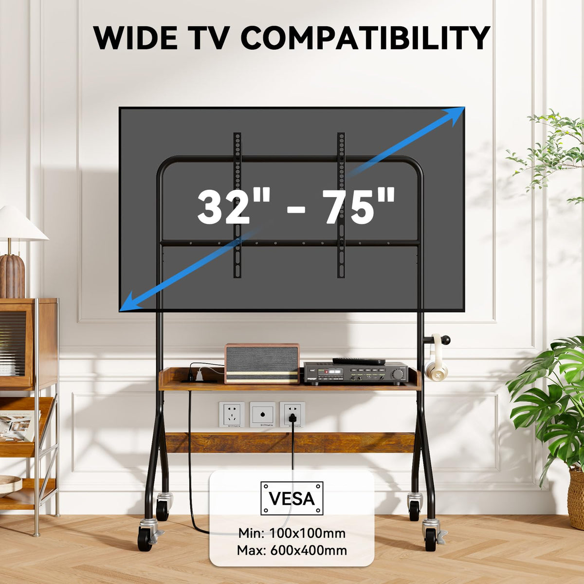 Rolling TV Stand with Power Outlet for 32-75 Inch TV J87781