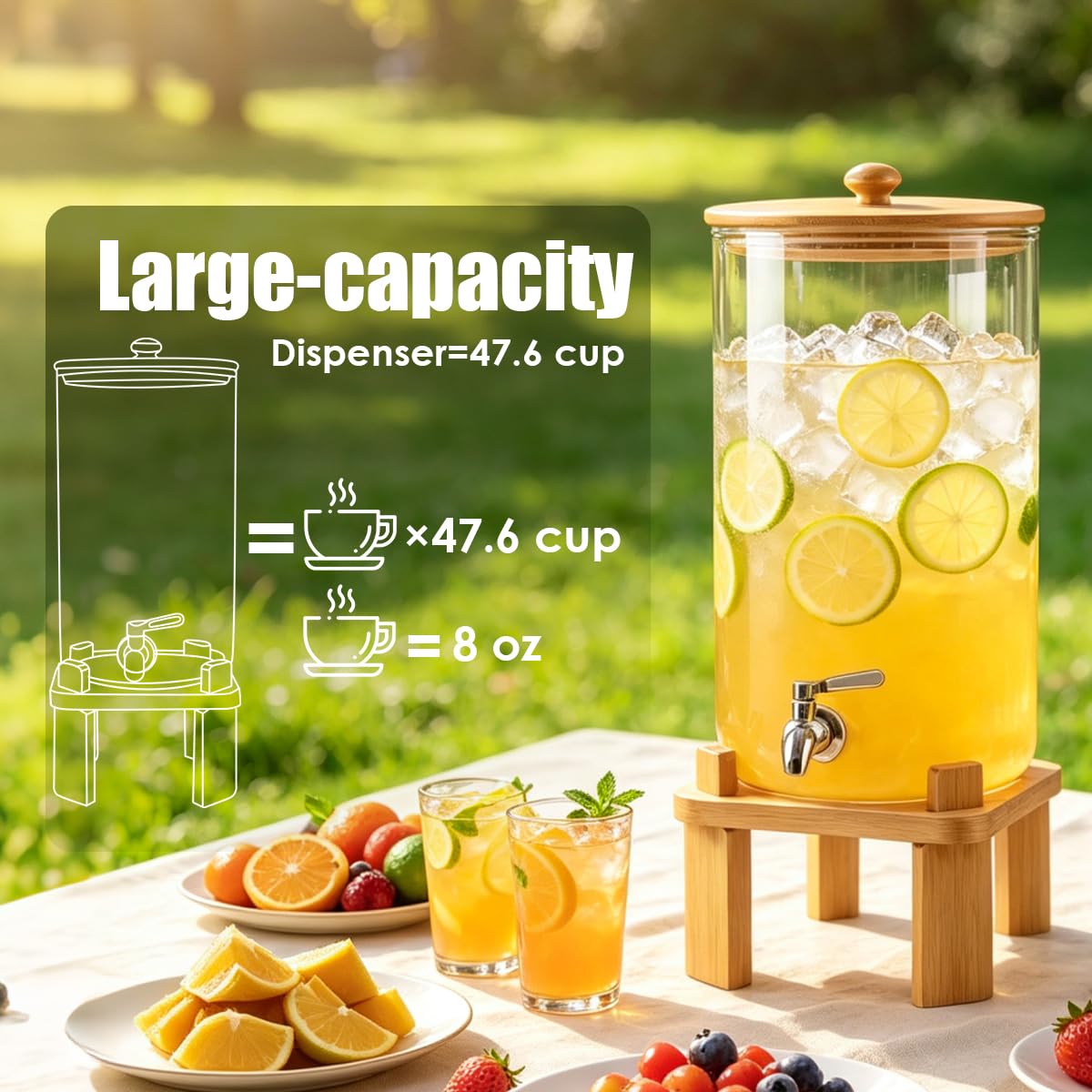 3 Gallon Glass Drink Dispenser with Wood Stand S565204