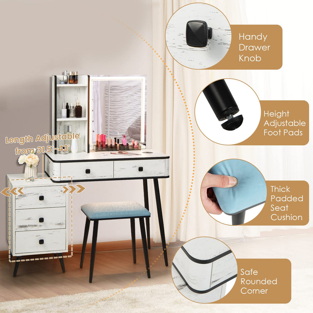 Makeup Vanity Table with Lighted Mirror and Stool Z551