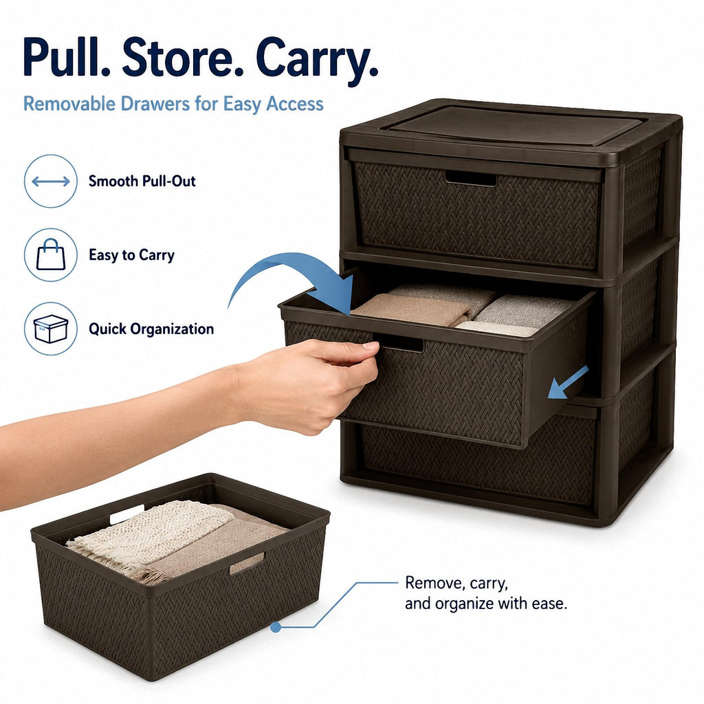 Brown 3 Drawer Plastic Storage Organizer Q580133