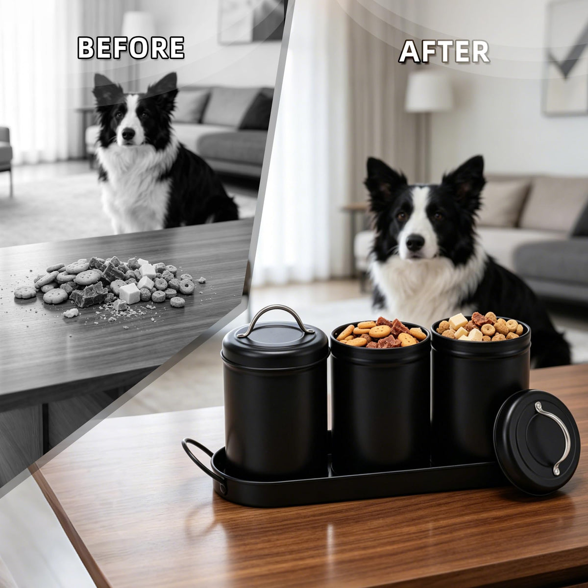 Airtight Dog Treat Container Set with Lid and Tray F90683