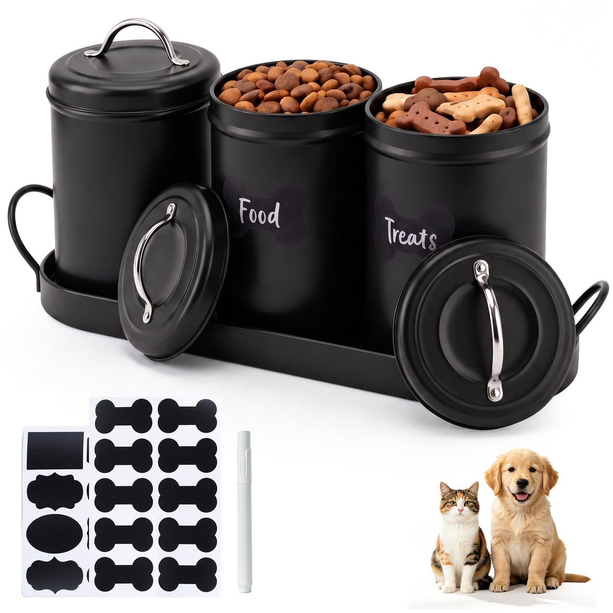 Airtight Dog Treat Container Set with Lid and Tray F90683