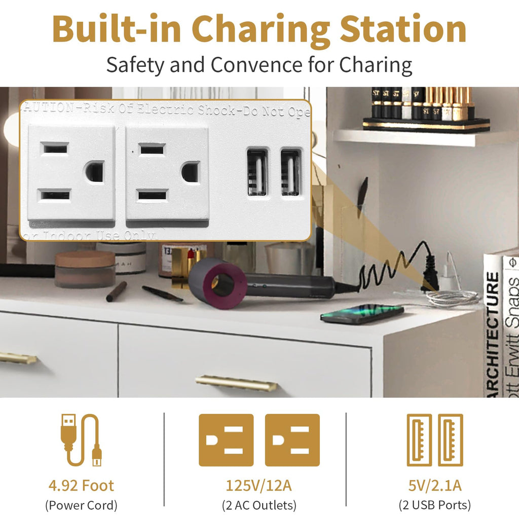 White Makeup Vanity Desk Set with 8 Drawers J45940