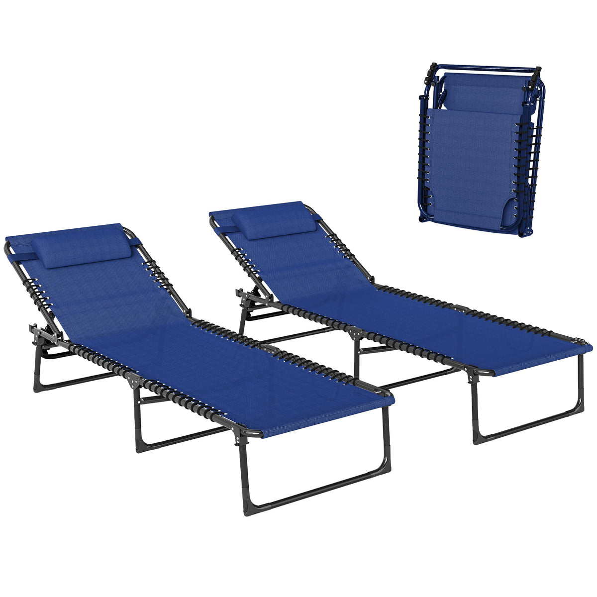 Folding Chaise Lounge Chair Set of 2 Blue D5175