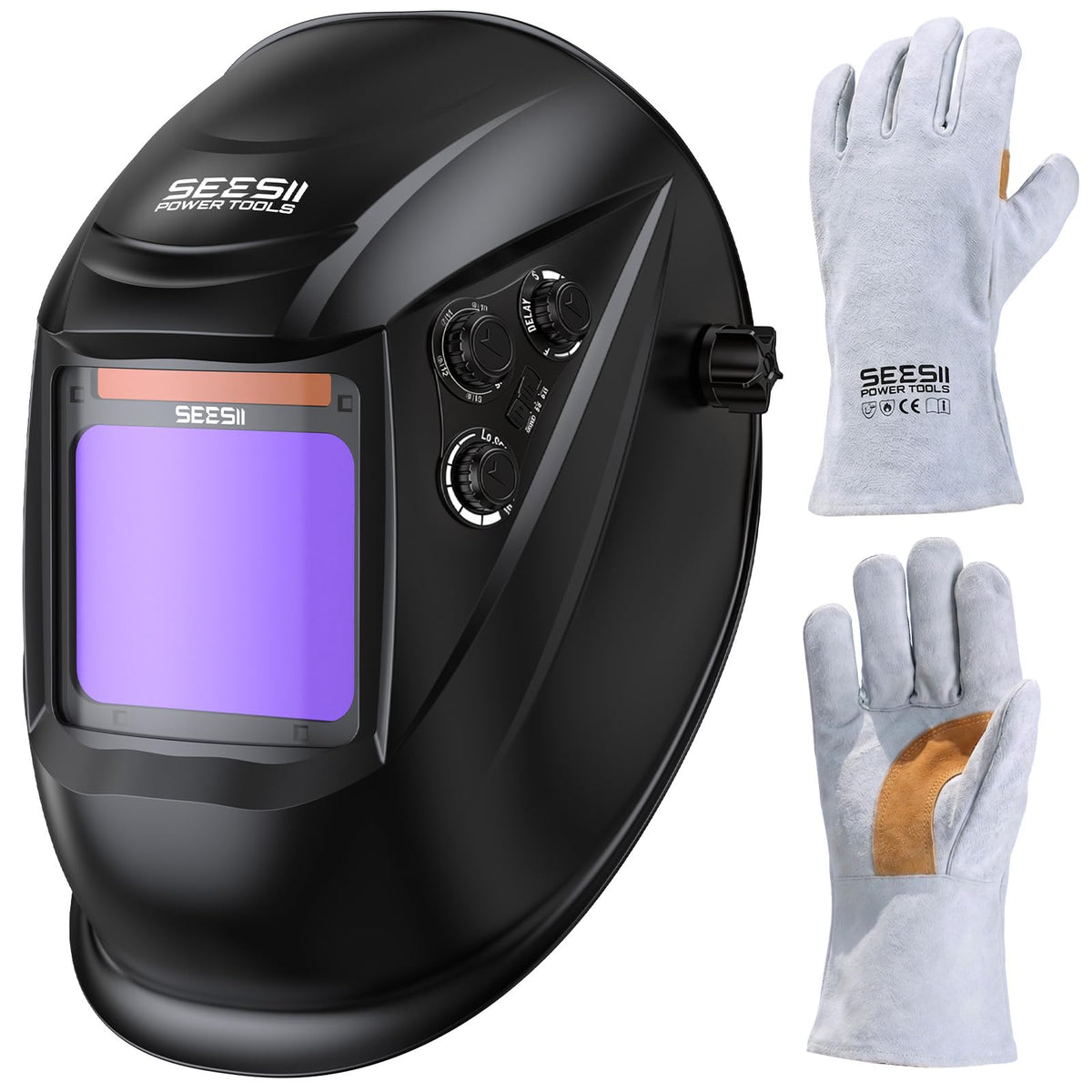 Large View Auto Darkening Welding Helmet with Welding Gloves K31406