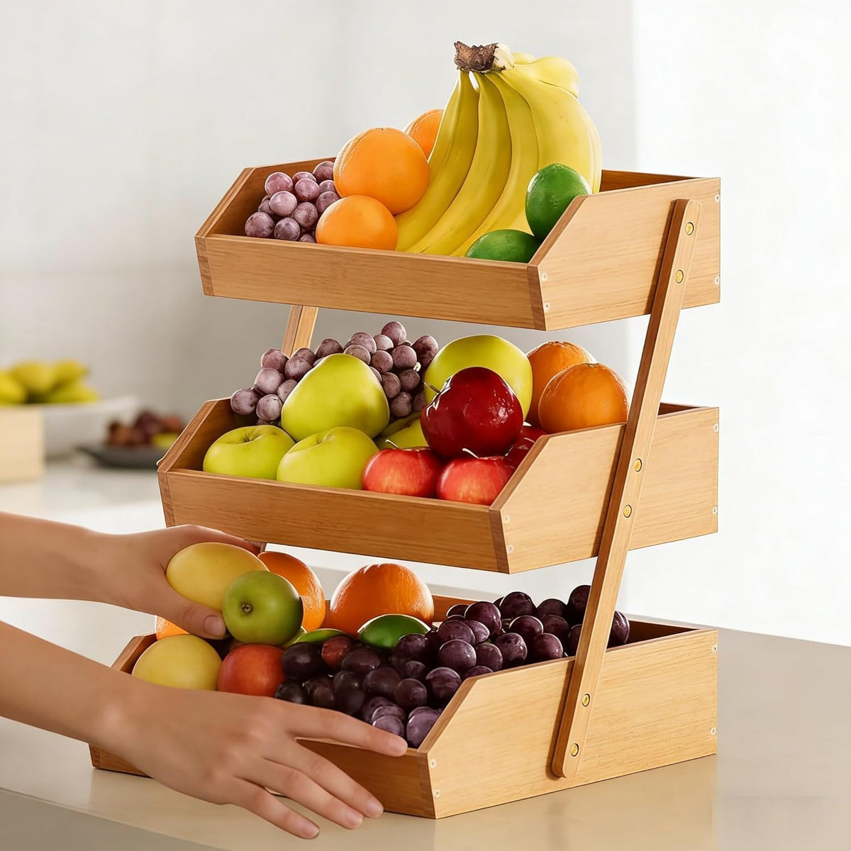 3-Tier Bamboo Fruit & Vegetable Basket Organizer R1840