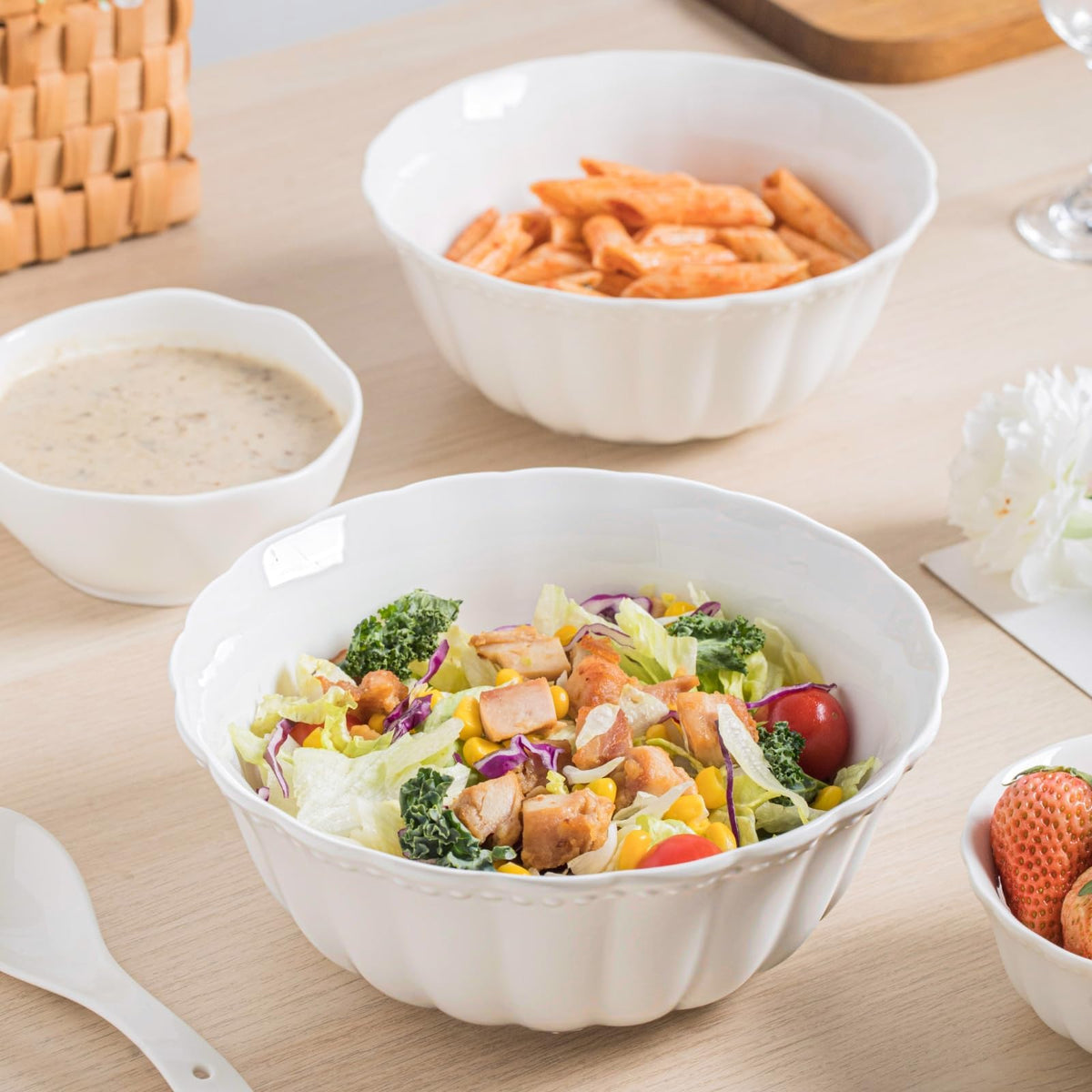White Ceramic Soup Bowls Set of 4 D337