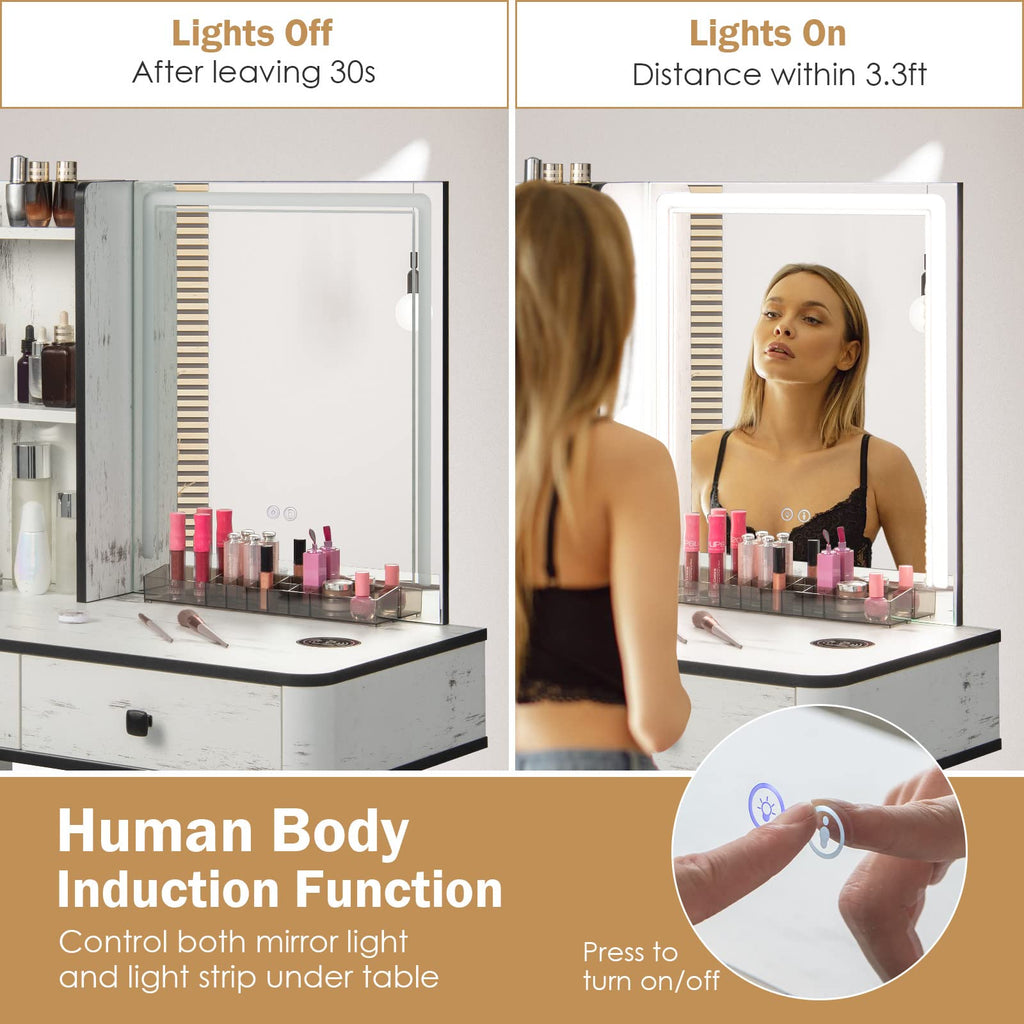 Makeup Vanity Table with Lighted Mirror and Stool Z551