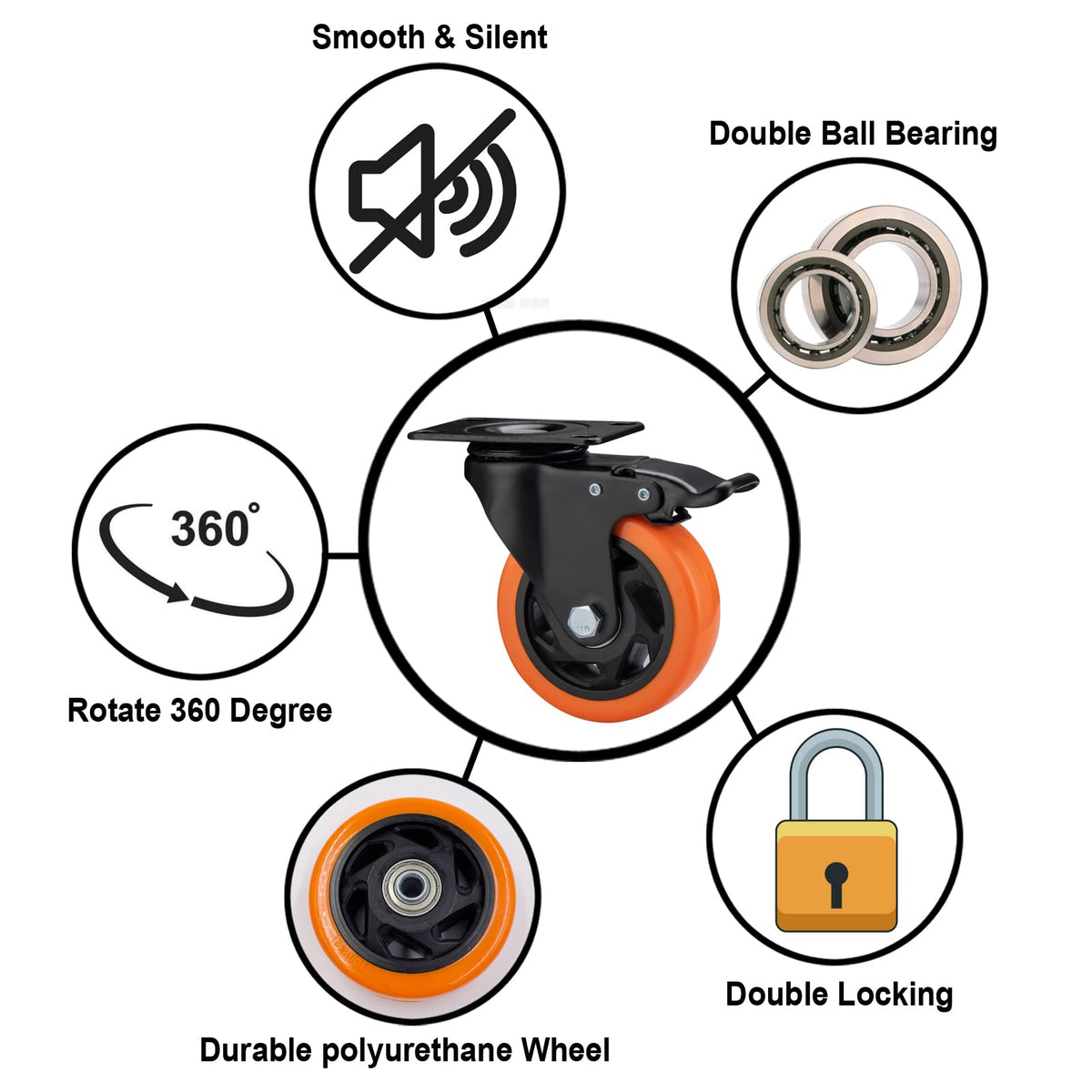 4" Heavy Duty Caster Wheels Set of 4 B4681