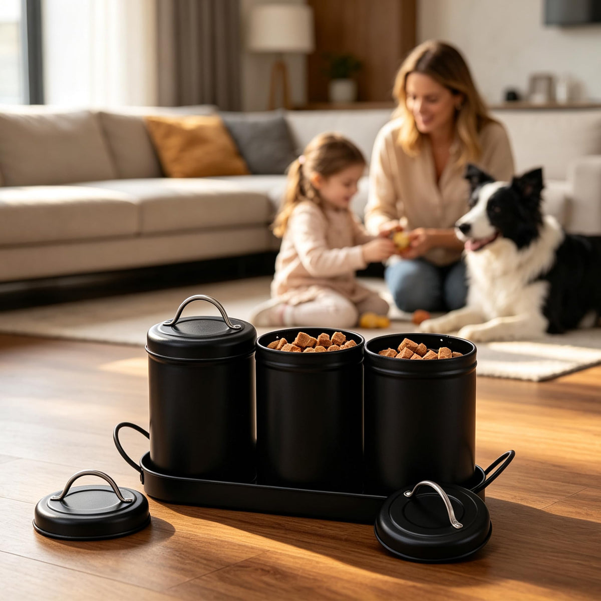 Airtight Dog Treat Container Set with Lid and Tray F90683
