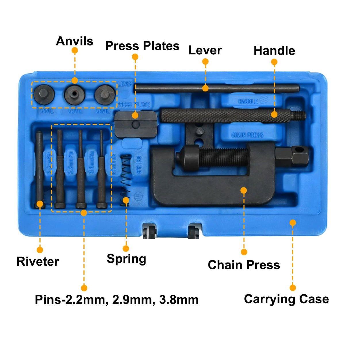 13-Piece Motorcycle Chain Breaker Tool Kit with Carrying Case D75450
