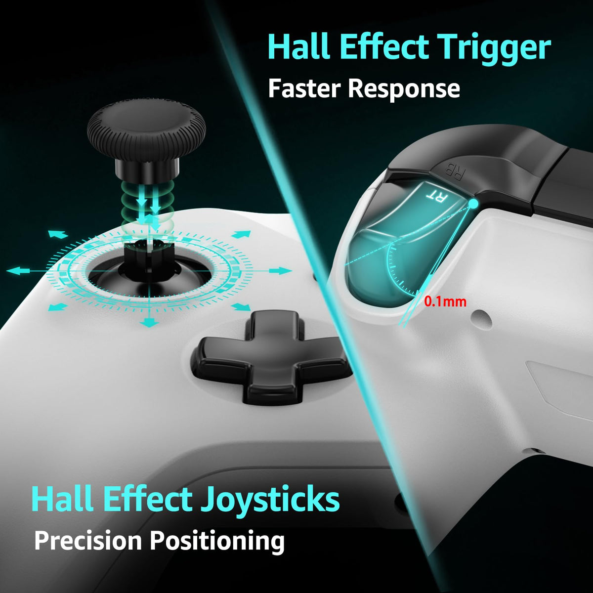 Wired Gamepad with Hall Effect Joysticks Turbo Dual Vibration 3.5mm Headphone Jack White 7.2ft Y12021