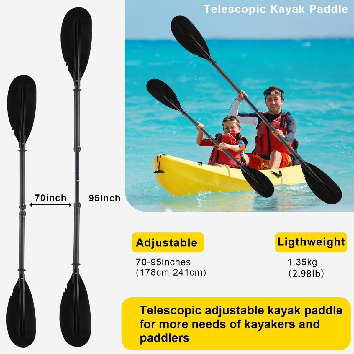 Telescoping Kayak Paddle Black 94inch I4129