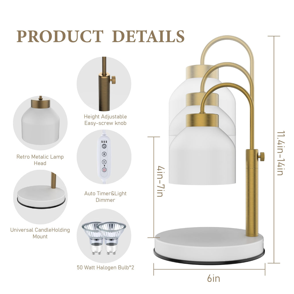 Candle Warmer Lamp with Timer Dimmer Adjustable White V746995