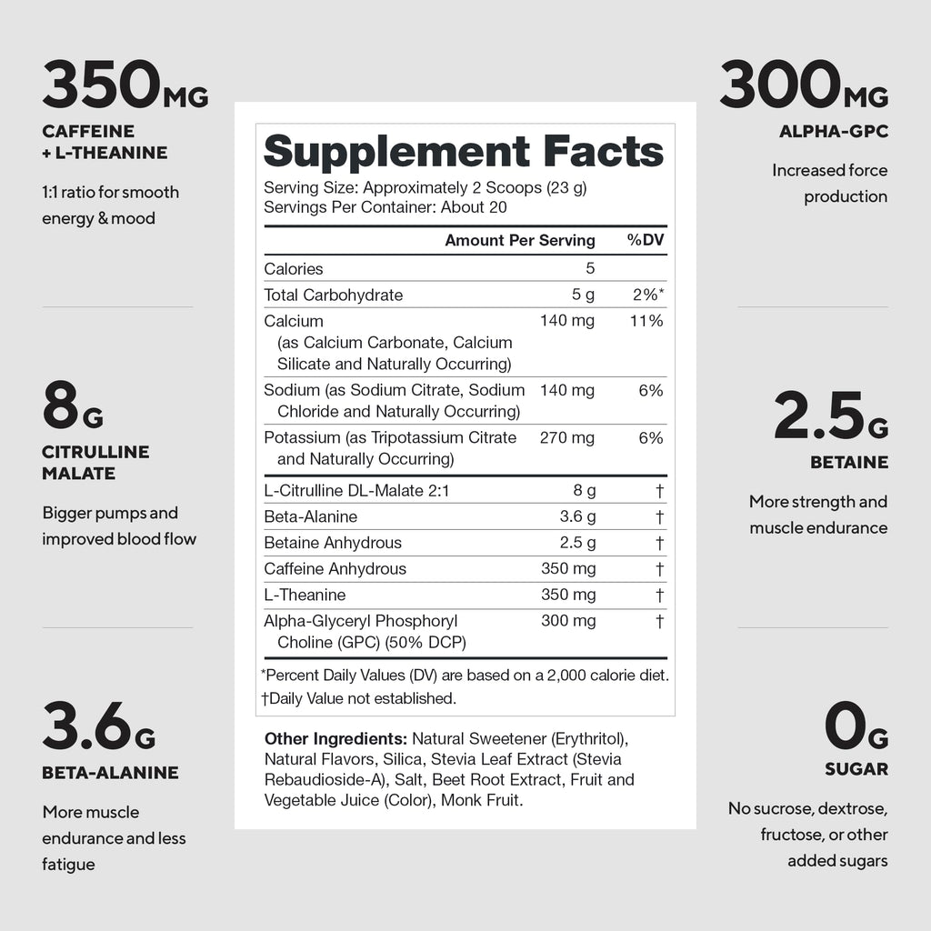 Pre-Workout Powder, 350mg Caffeine, Strawberry Margarita A1704