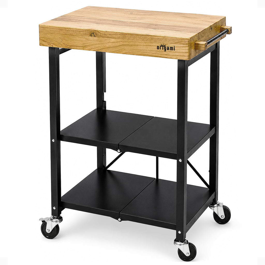 Black 3-Tier Folding Kitchen Cart with Wheels T813