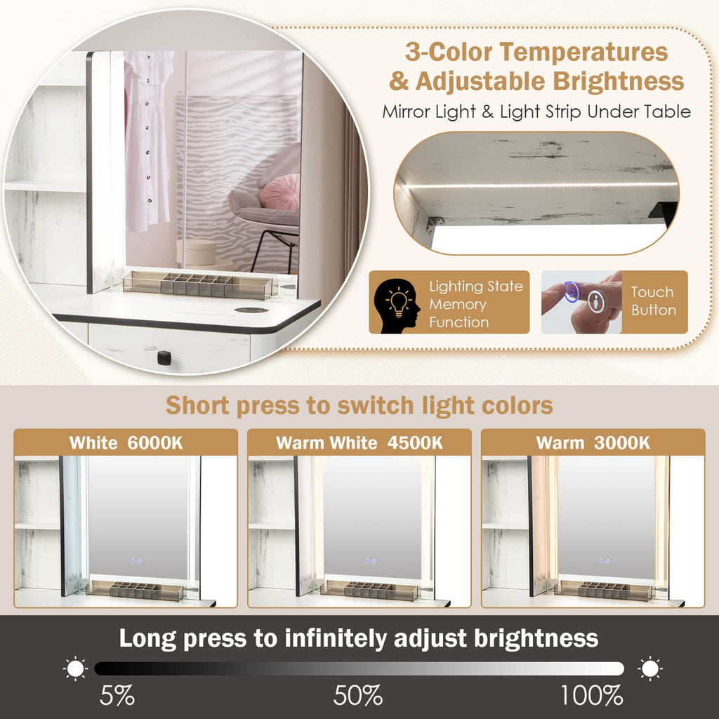 Makeup Vanity Table with Lighted Mirror and Stool Z551