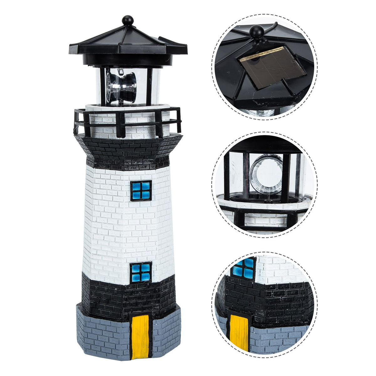 Solar Powered Resin Lighthouse Garden Light Black White M267328