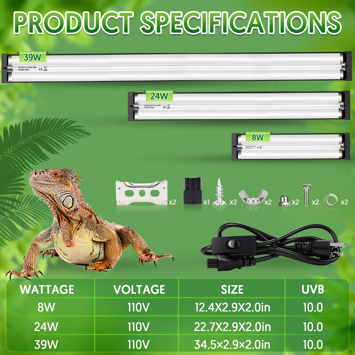 8W UVB Reptile Light Fixture Combo Kit N760