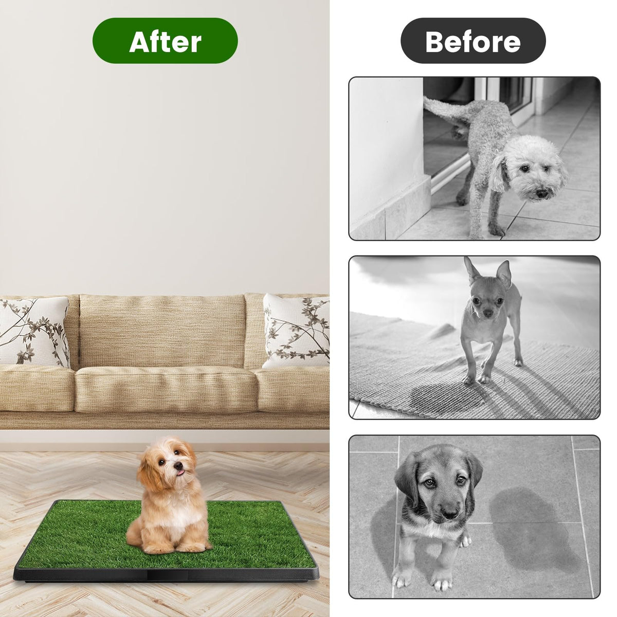 25 x 20 Inches Artificial Turf Dog Potty Grass Pad with Tray T56618