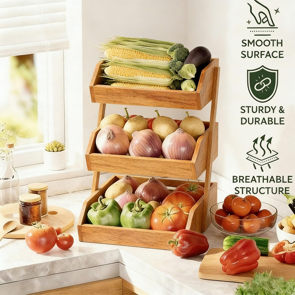 3-Tier Bamboo Fruit & Vegetable Basket Organizer R1840