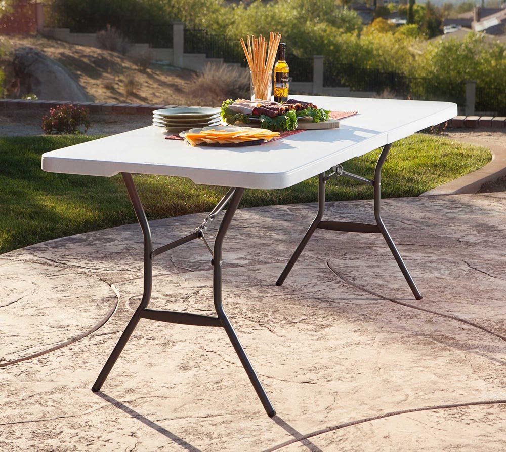 6 Feet White Granite Folding Table Y915449