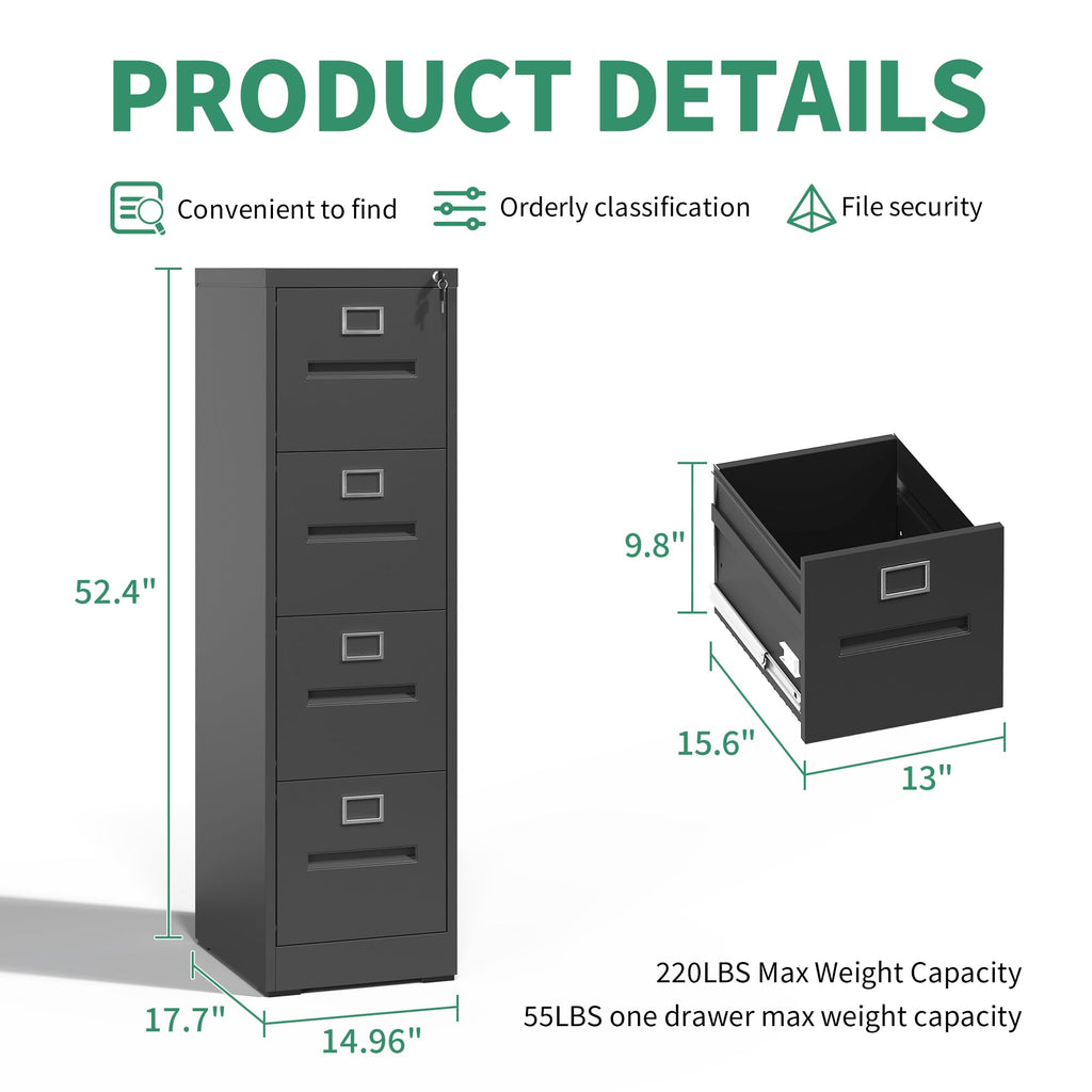 Black 4 Drawer Steel File Cabinet with Lock L264740