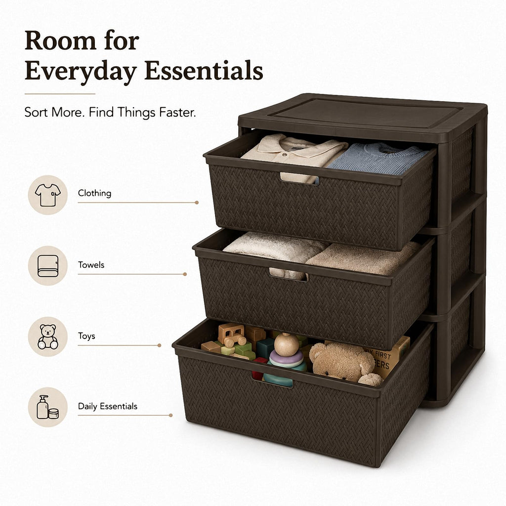 Brown 3 Drawer Plastic Storage Organizer Q580133