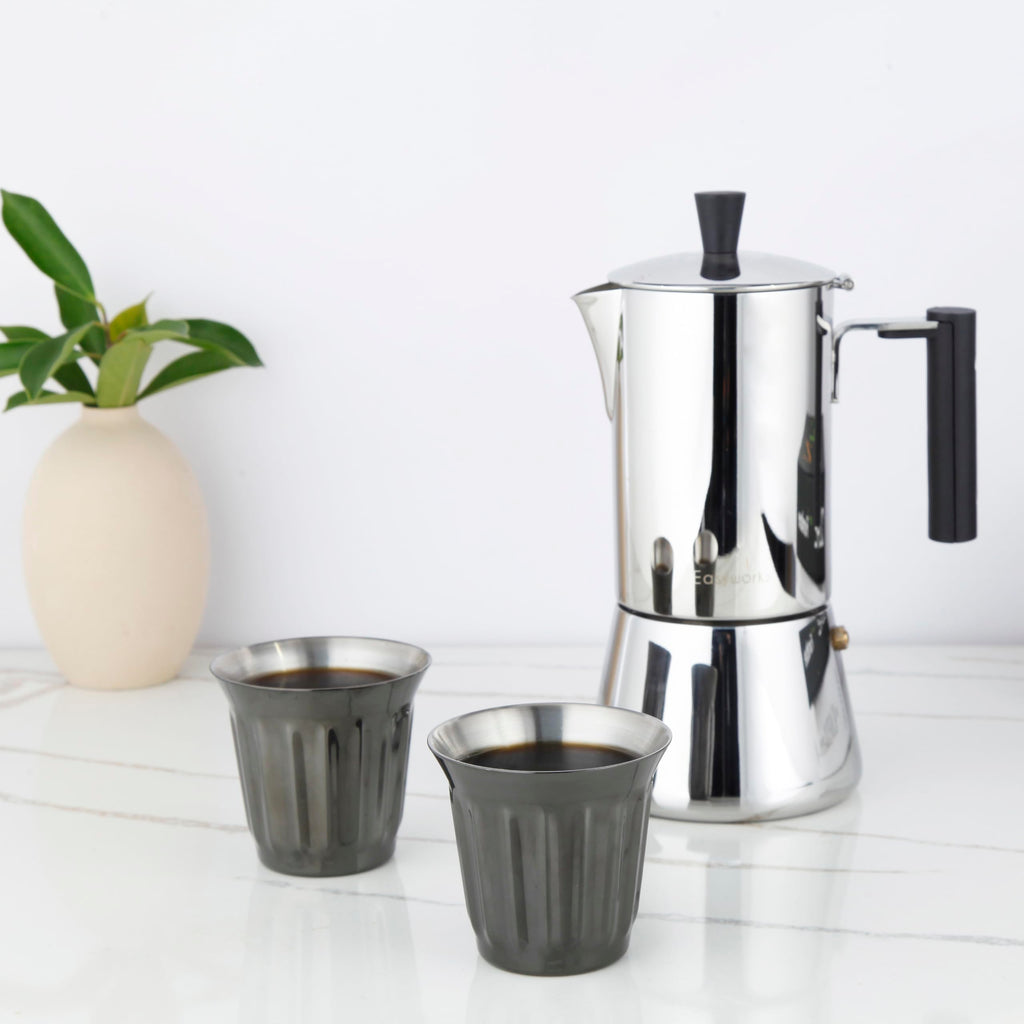 French Press 12 oz, Stainless Steel Double-Wall Espresso Cups 5 oz Set of 2 L411