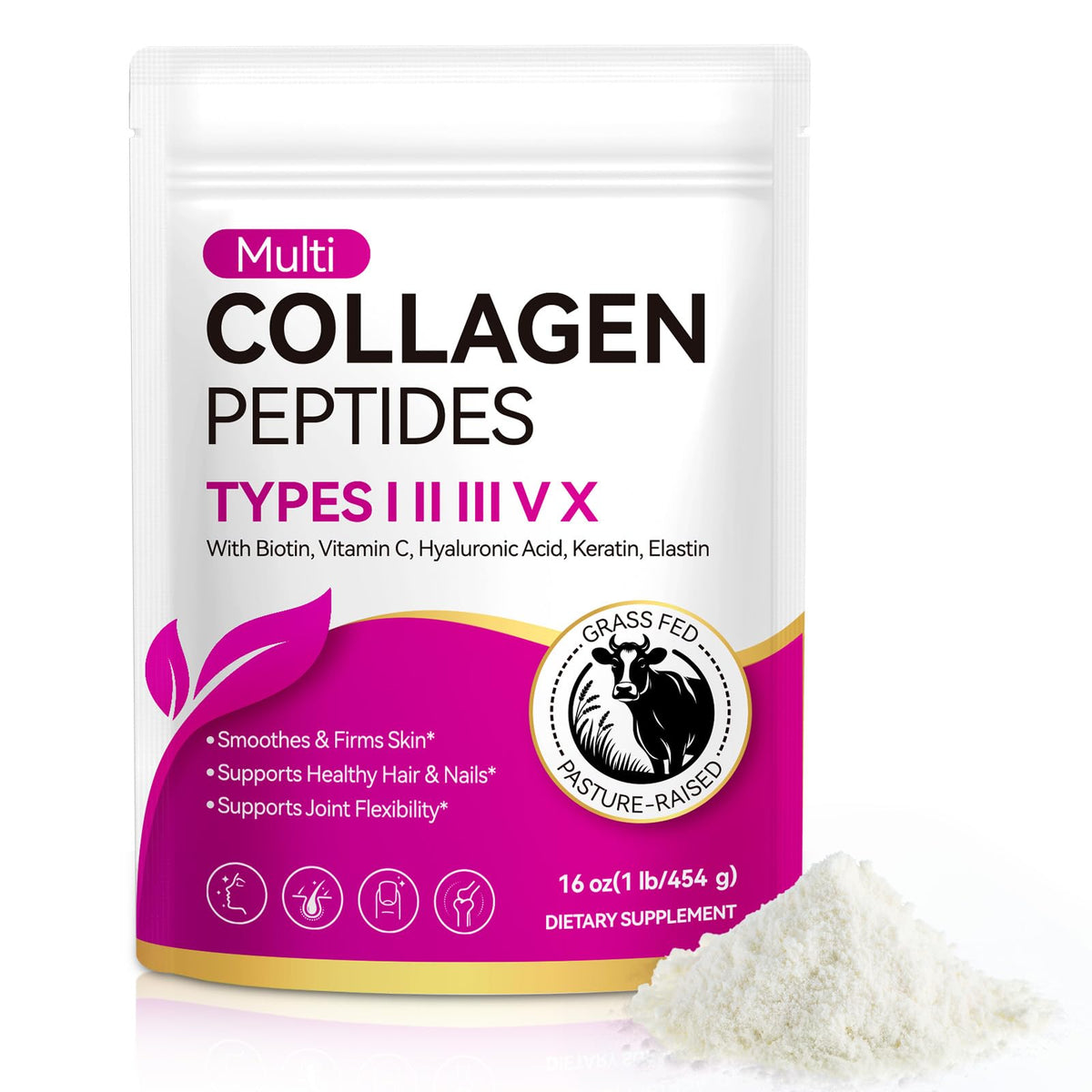 Multi Collagen Peptides Powder Type I II III V X 16oz K264504