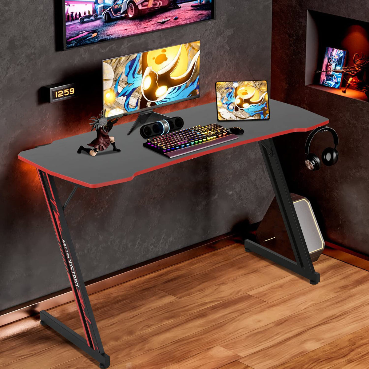 47 Inch Z Shaped Gaming Desk with Headphone Hook R825735