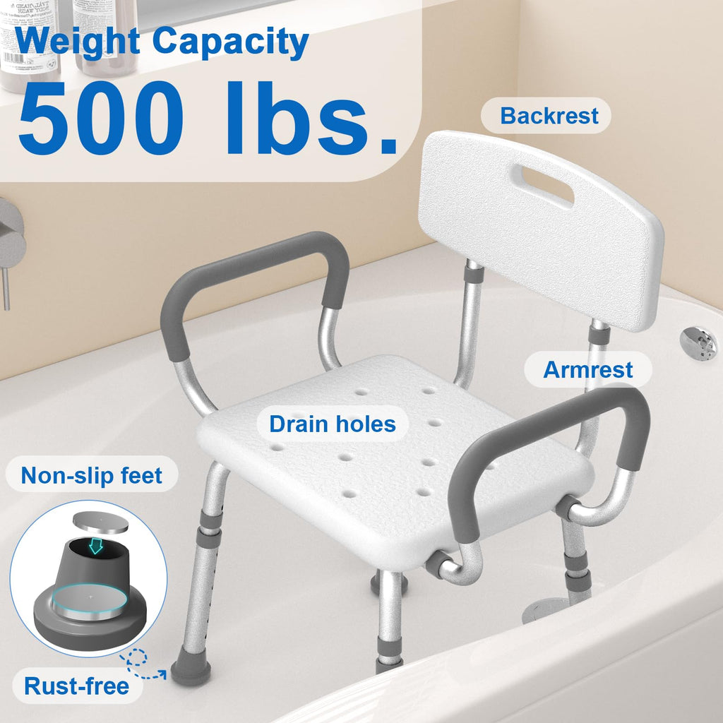 Heavy Duty Height Adjustable Shower Chair with Arms and Back L953