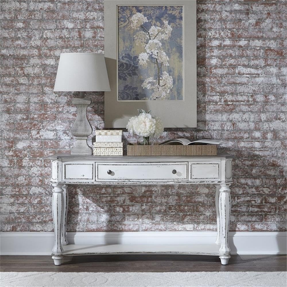 Antique White Wood Console Table with 1 Drawer & 1 Shelf Y924