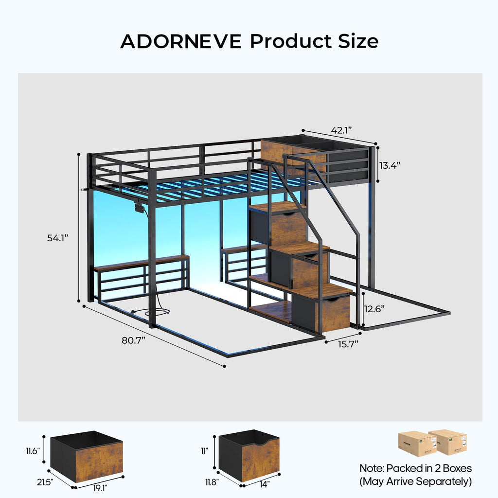 Black Triple Bunk Bed Twin Over Twin with Storage Staircase R4828