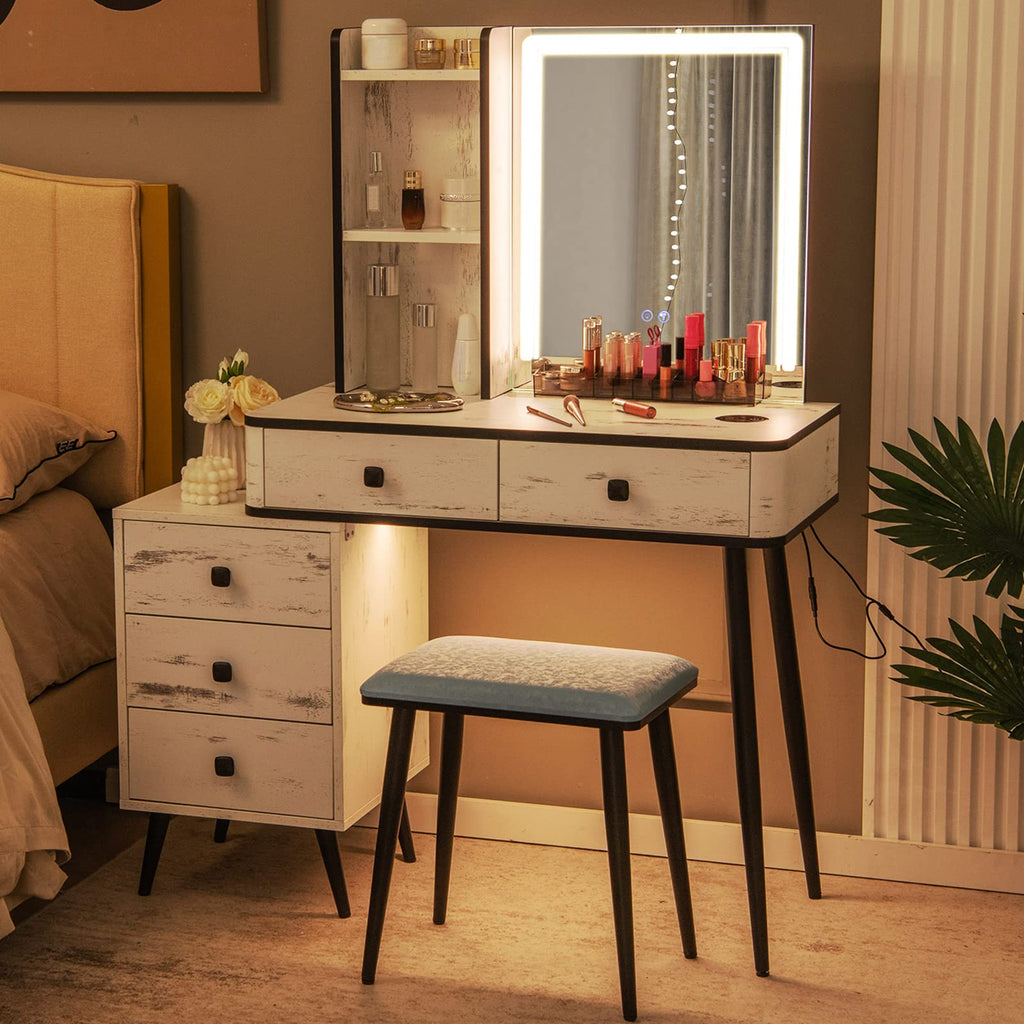 Makeup Vanity Table with Lighted Mirror and Stool Z551